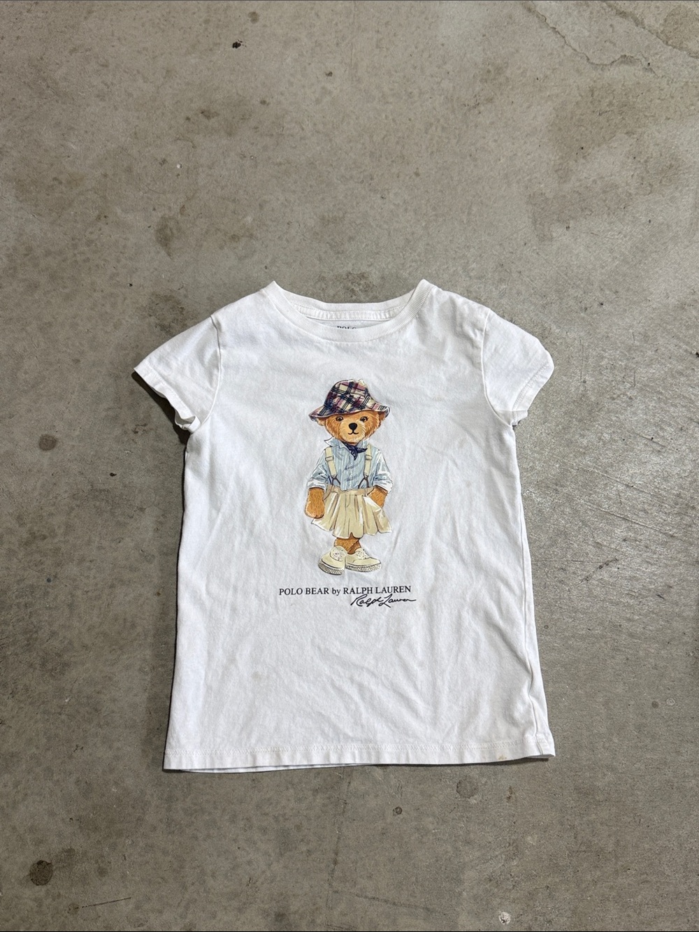 Ralph Lauren White Polo Bear Graphic Tee with Plaid Hat